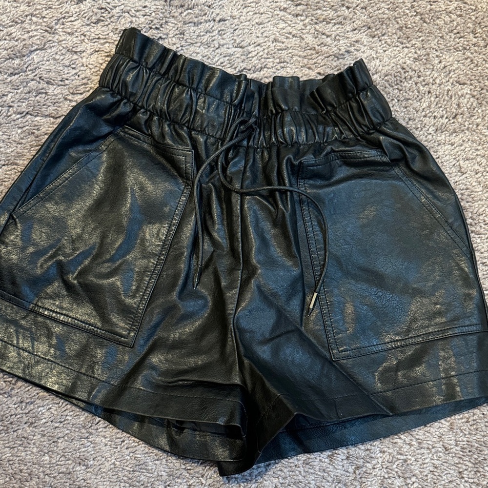 Black Faux Leather Women Shorts